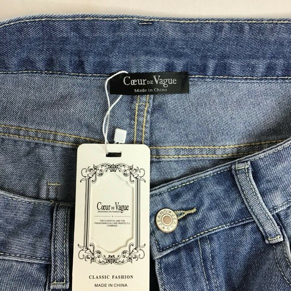 Coeur De Vague Women's Blue Highly Distressed Slim Fit Tapered Jeans Size M - Picture 7 of 10